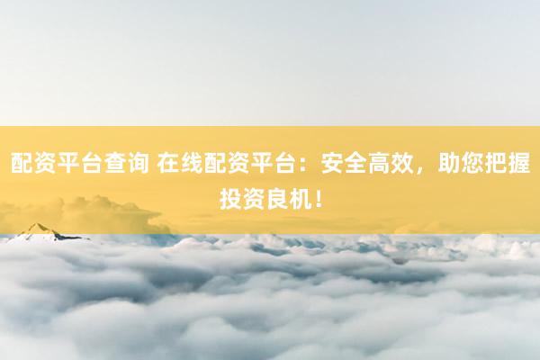 配资平台查询 在线配资平台：安全高效，助您把握投资良机！