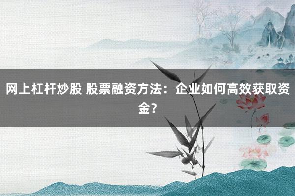 网上杠杆炒股 股票融资方法：企业如何高效获取资金？