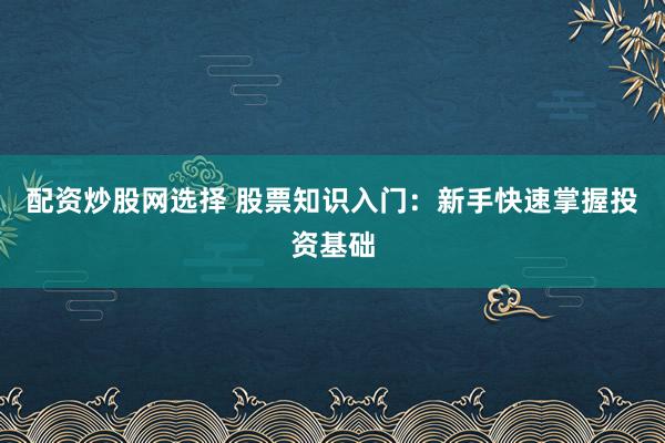 配资炒股网选择 股票知识入门：新手快速掌握投资基础