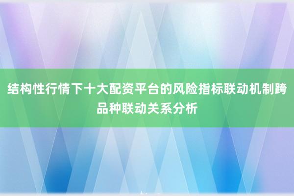 结构性行情下十大配资平台的风险指标联动机制跨品种联动关系分析