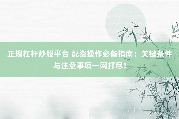 正规杠杆炒股平台 配资操作必备指南：关键条件与注意事项一网打尽！