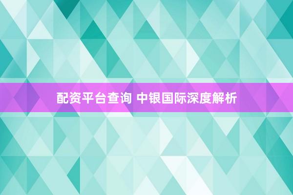 配资平台查询 中银国际深度解析